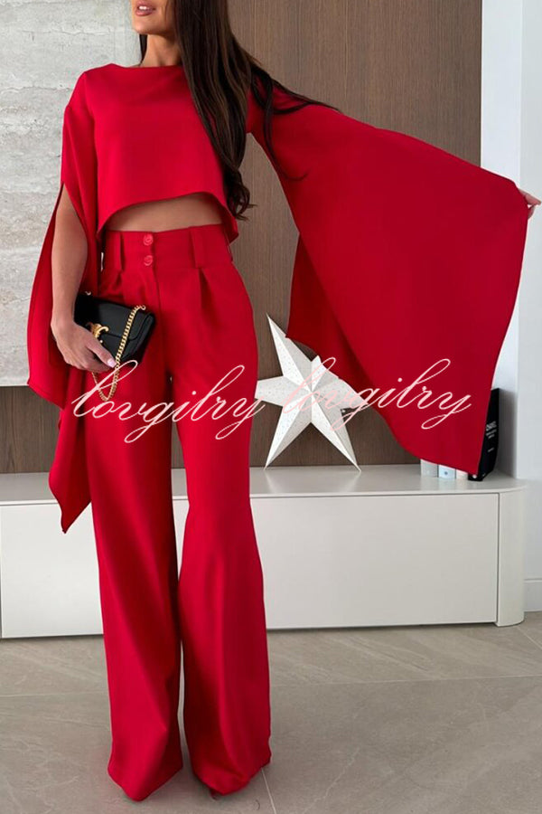 City Atelier Bell Slit Sleeve Top and High Rise Pocket Wide Leg Pants Set