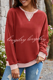 Fashionable Contrasting Color Loose Long-sleeved Casual Sweatshirt