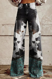 Beautiful Unique Print Button Pocket Wide Leg Pants