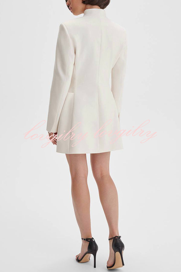 Kayleen Stand V-neck Decorative Metal Button Long Sleeve Pocket Blazer Mini Dress