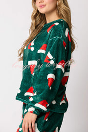 Christmas Printed Crew Neck Long Sleeve Top and Elastic Waist Loose Pants Set