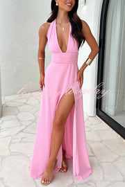 Sexy V-neck Backless Waist Tie High Slit Maxi Dress