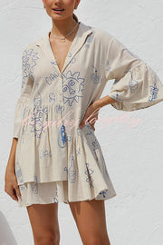 Shelby Unique Print Bell Sleeve Smock Style Tiered Shirt Mini Dress