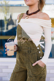 Falling Leaves Corduroy Metal Buckle Pocket Wide Leg Jumpsuit Overalls