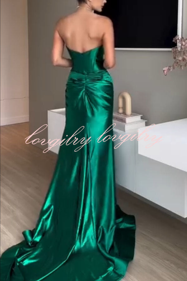 Emiliana Satin Twist Bust Cutout Corset Slit Prom Maxi Dress