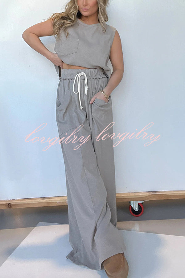 Best Comfort Pocketed Tank Top and Elastic Waist Wide Leg Pants Set