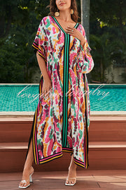 Unique Tie-dye Print V-neck Loose Holiday Cover-up Maxi Dress