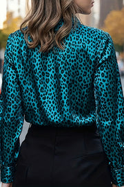 Leopard Print Satin Long-sleeved Casual Shirt