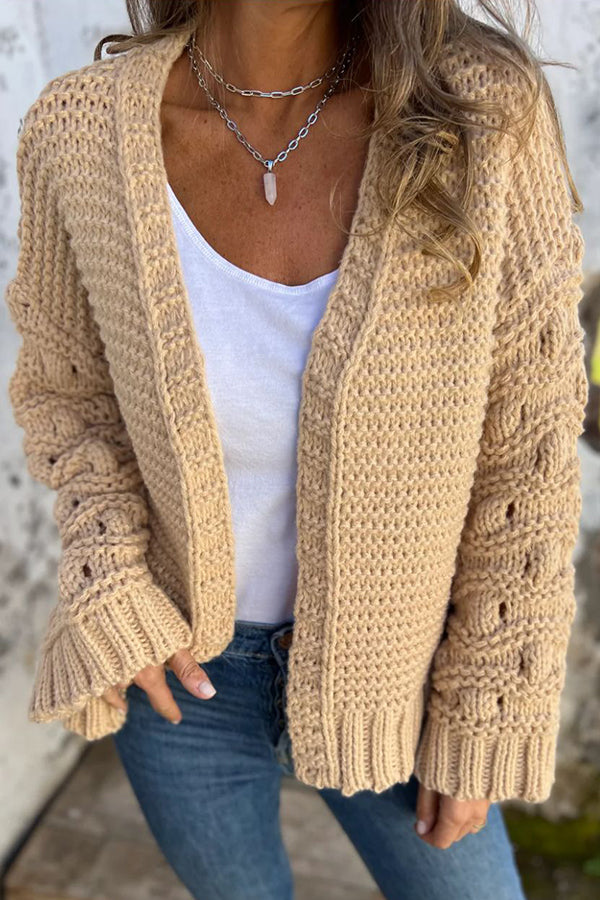 Fashion Knit Solid Color V-neck Long-sleeved Cardigan