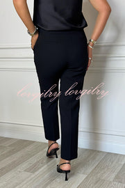 Social Time High Rise Elastic Zipper Waist Pocket Straight-leg Pants