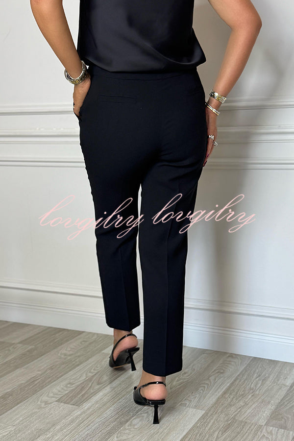 Social Time High Rise Elastic Zipper Waist Pocket Straight-leg Pants