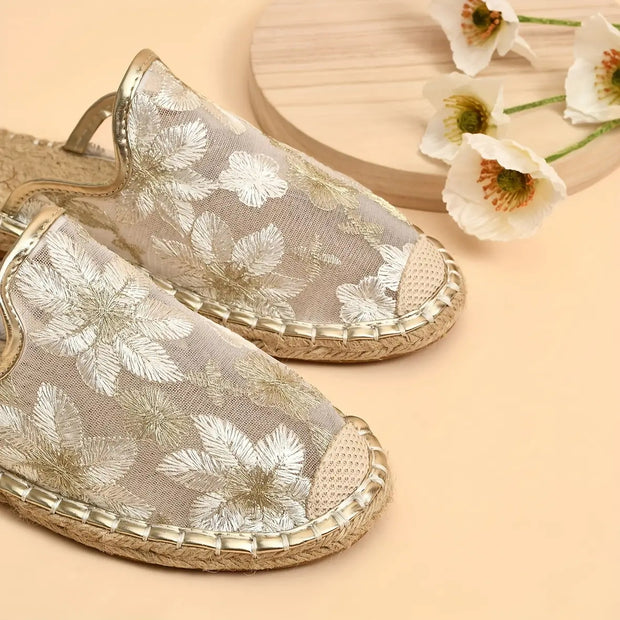 Casual Linen Woven Flat Round Toe Half Slippers