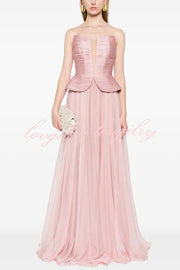 Fantasy Fairy Pleated Corset Chiffon Hem Strapless Maxi Dress