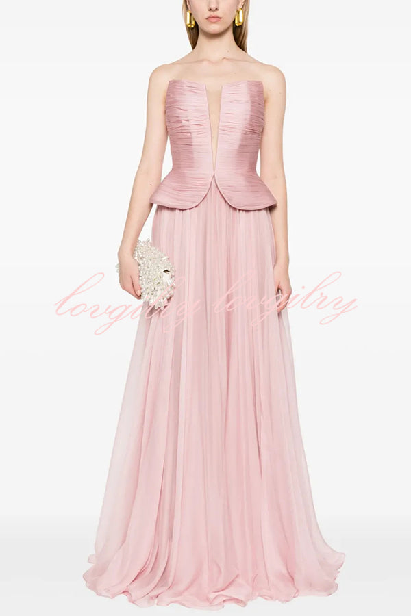 Fantasy Fairy Pleated Corset Chiffon Hem Strapless Maxi Dress