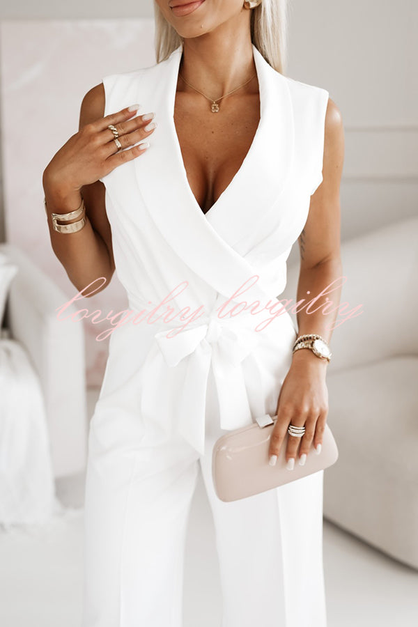 Make Your Entrance Lapel Belt Pocketed Wide Leg Formal Jumpsuit