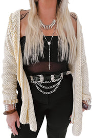 Solid Color Loose Long-sleeved Knitted Mid-length Cardigan