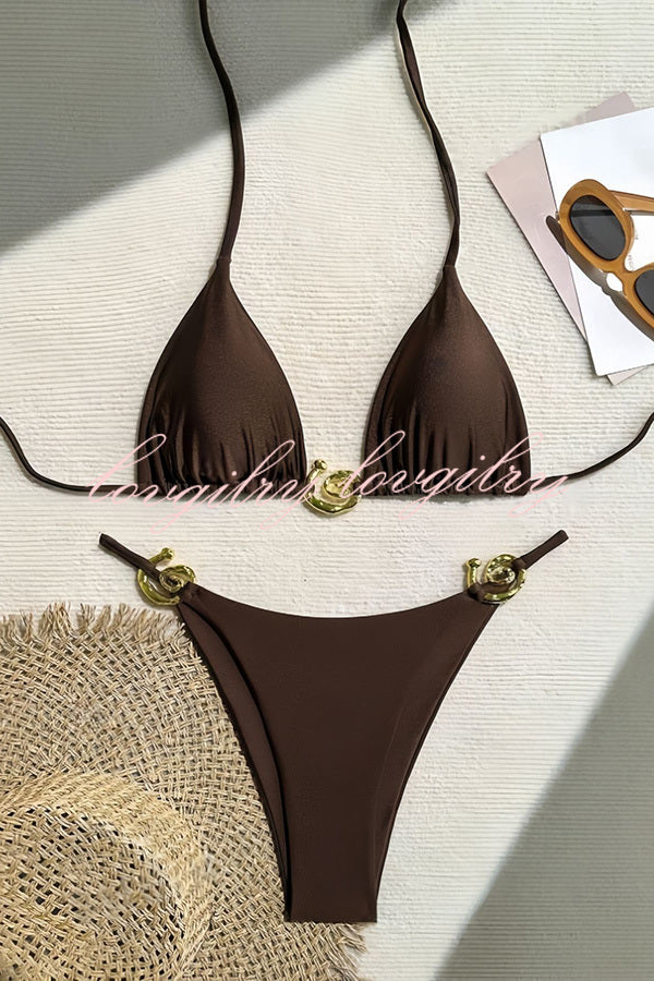 Sexy Halterneck Lace-up Metallic Stretch Two-piece Bikini Swimsuit