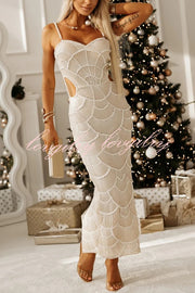 Own It Pearl Sequin Embellished Sexy Backless Cutout Strap Maxi Dress