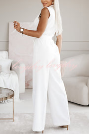 Make Your Entrance Lapel Belt Pocketed Wide Leg Formal Jumpsuit