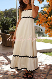 Bayside Beauty Wave Trim Patchwork Back Smocked Suspender Maxi Dress