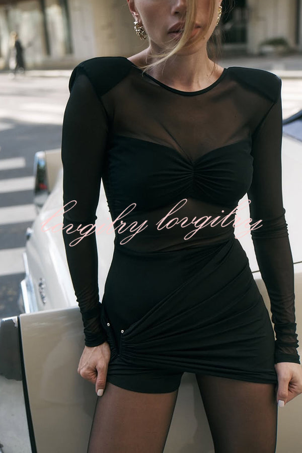 Sexy Mesh See-through Long-sleeved Backless Pleated Rompers
