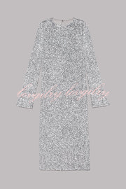 Ignite Sparkly Nights Sequin Extra Long Sleeve Open Back Loose Midi Dress