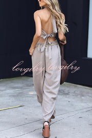 Alessia Cutout Waist Back Tie-up Pocket Halter Harem Jumpsuit