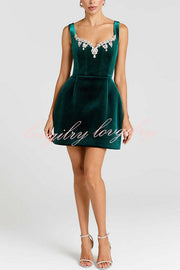 Blair Luxurious Velvet Jewel-encrusted Sweetheart Neck Pocket Tulip Stretch Mini Dress
