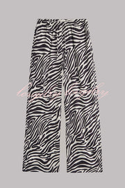 Emmie Zebra Print Elastic Waist Pocketed Wide Leg Pants