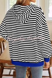 Striped Print Long Sleeve Pocket Loose Hoodie