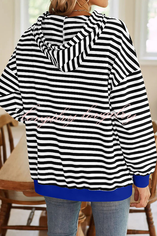 Striped Print Long Sleeve Pocket Loose Hoodie