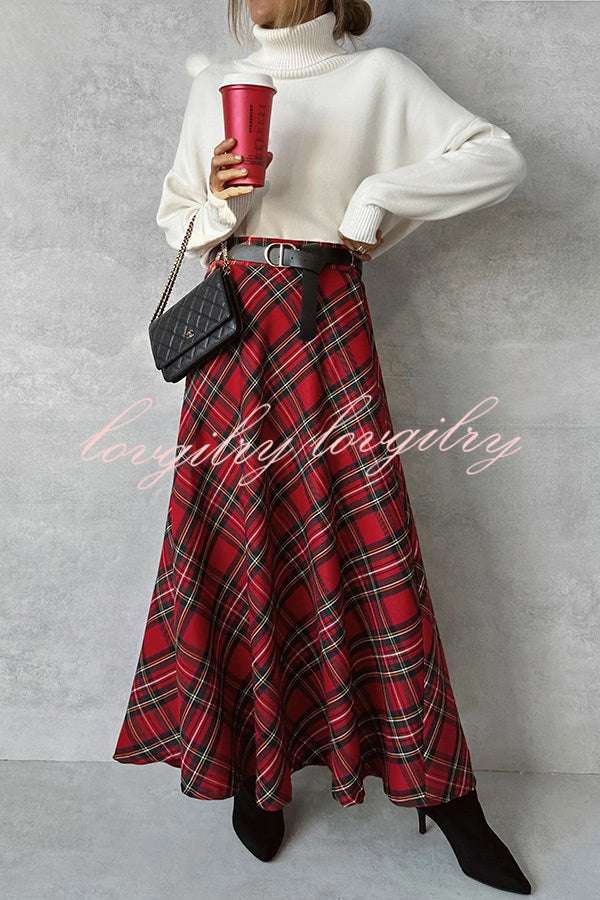 Field of Dreams Plaid Elastic Waist Side Pocket Maxi Skirt