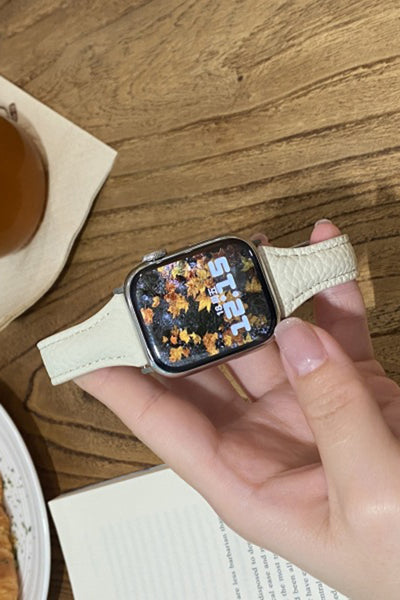 Fashionable Genuine Leather Lychee Pattern Double C Magnetic Buckle Watch Strap