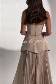 Capture The Moment Gem Trim Pleated Hem Strapless Maxi Dress