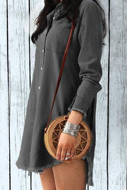 Frayed Denim Buttons Shirt Dress