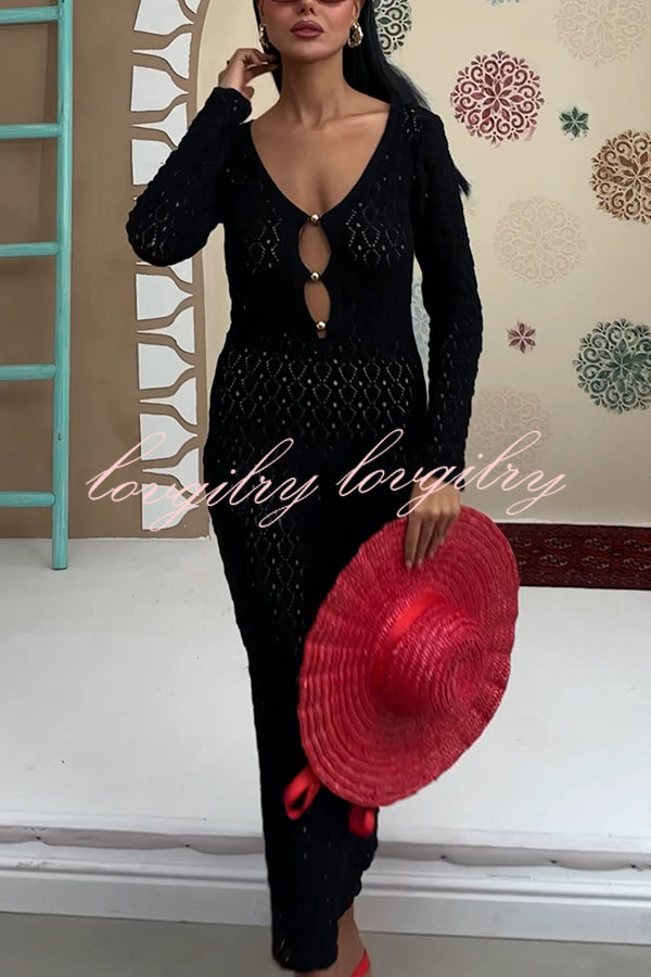 Fashion V-neck Long-sleeved Hollow Slim Maxi Dress