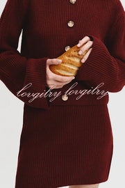 Fashion Lapel Bell Sleeve Knitted Cardigan and Casual Mini Skirt Set
