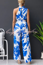 Girls Night Satin Printed High Neck Top and Elastic Tie-up Waist Pocket Wide Leg Pants Set