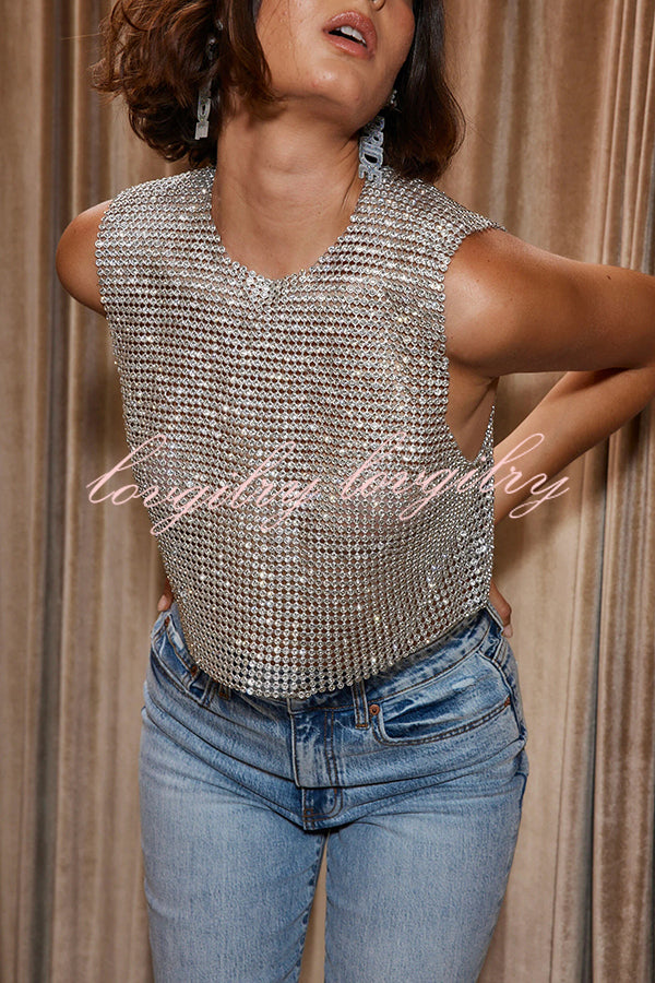 Sexy Metallic Rhinestone Backless Chain Vest