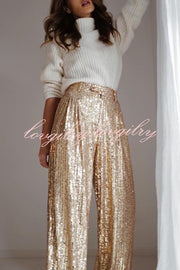 Spread The Light Sequin High Waist Pocketed Wide Leg Pants