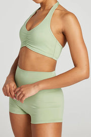 Fashionable Sports Yoga Style Halterneck Top and Stretch Slim Shorts Set