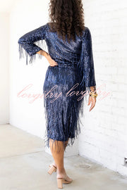 Insight Blueberry Sequin Fringe Long Sleeve Blouse