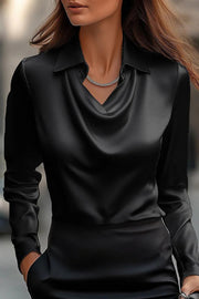 Solid Color Lapel Long Sleeve Casual Top