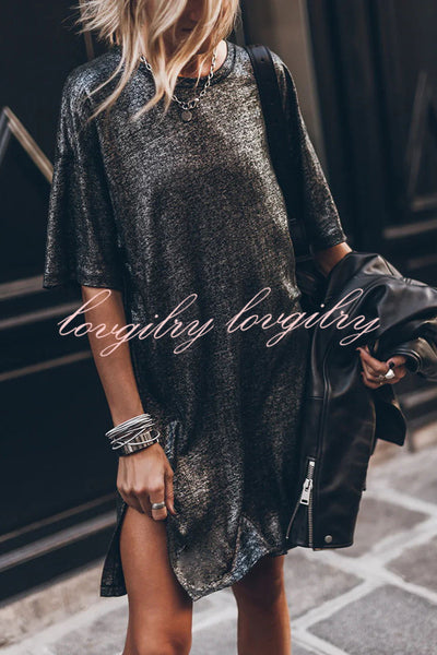 The Dark Sparkly Relaxed Slit T-shirt Mini Dress