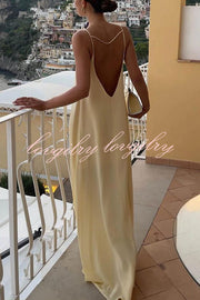 Sexy Satin Cutout Sling Backless Maxi Dress