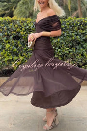 Unique Printed V-Neck Waisted Mesh Holiday Maxi Dress