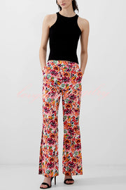 Full of Energy Flower Print Lapel Blazer and Elastic Waist Pocket Pleated Side Hem Pants Set