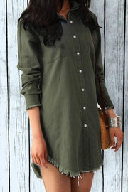 Frayed Denim Buttons Shirt Dress