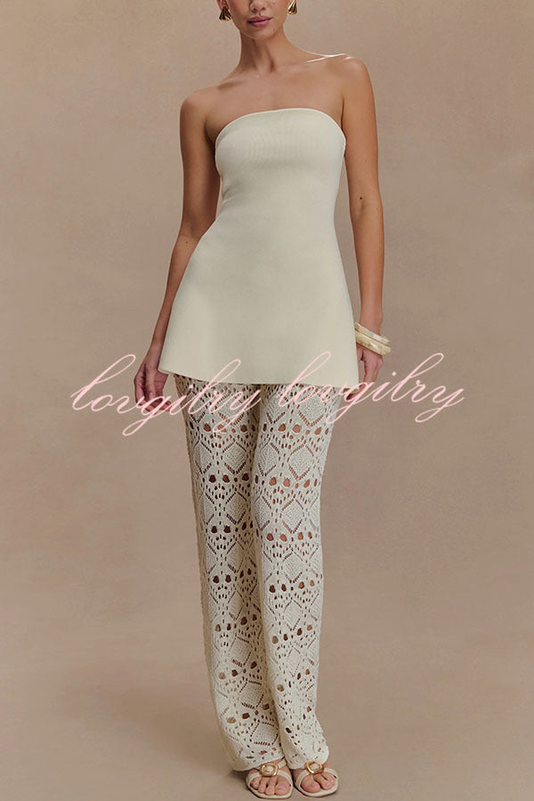 Anette Bandage Knit Strapless Stretch A-line Midi Top