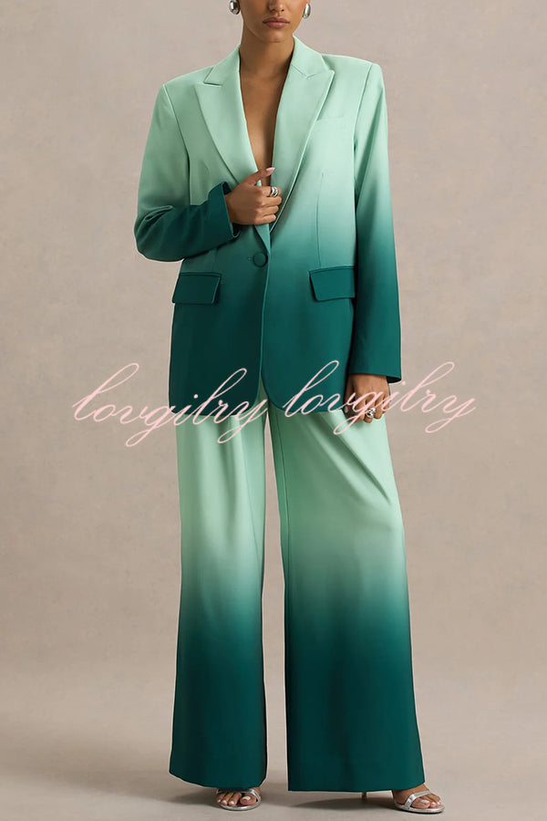 Enya Ombre Print Elastic Waist Pocketed Wide Leg Pants